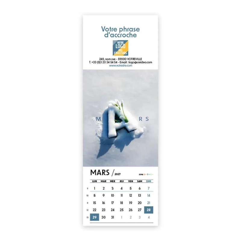 Calendrier chevalet vertical (7,5x21 cm) personnalisé - Typomix