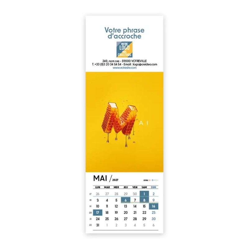 Calendrier chevalet vertical (7,5x21 cm) personnalisé - Typomix