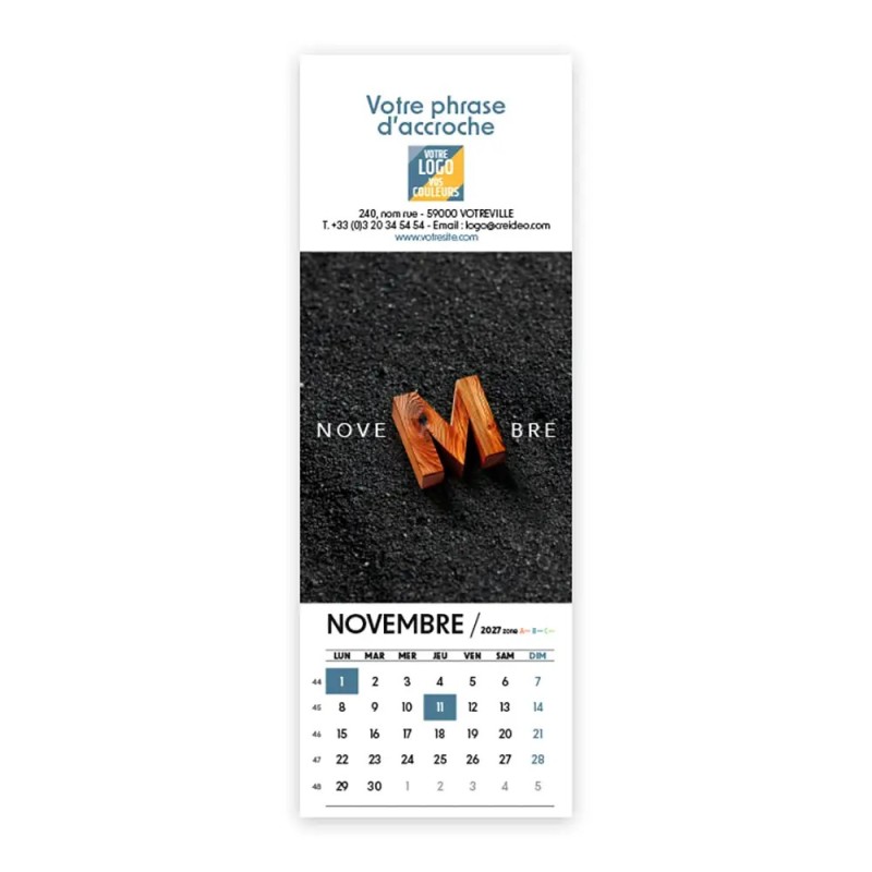 Calendrier chevalet vertical (7,5x21 cm) personnalisé - Typomix