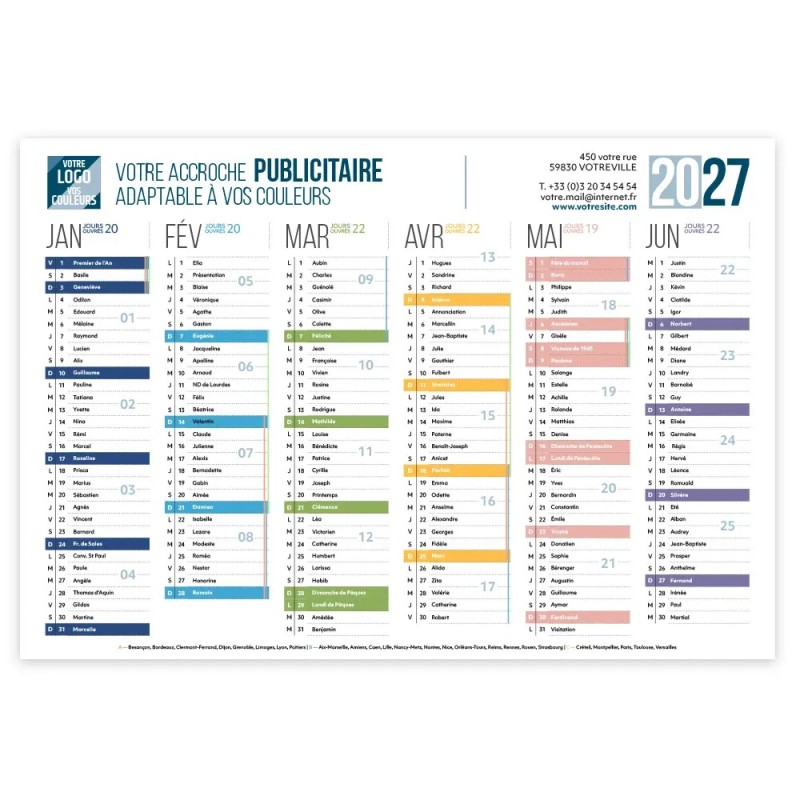 Calendrier bancaire A3 souple personnalisé - Coloré