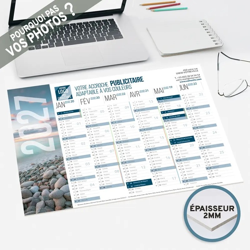 Calendrier bancaire A3 rigide personnalisé - Grand visuel