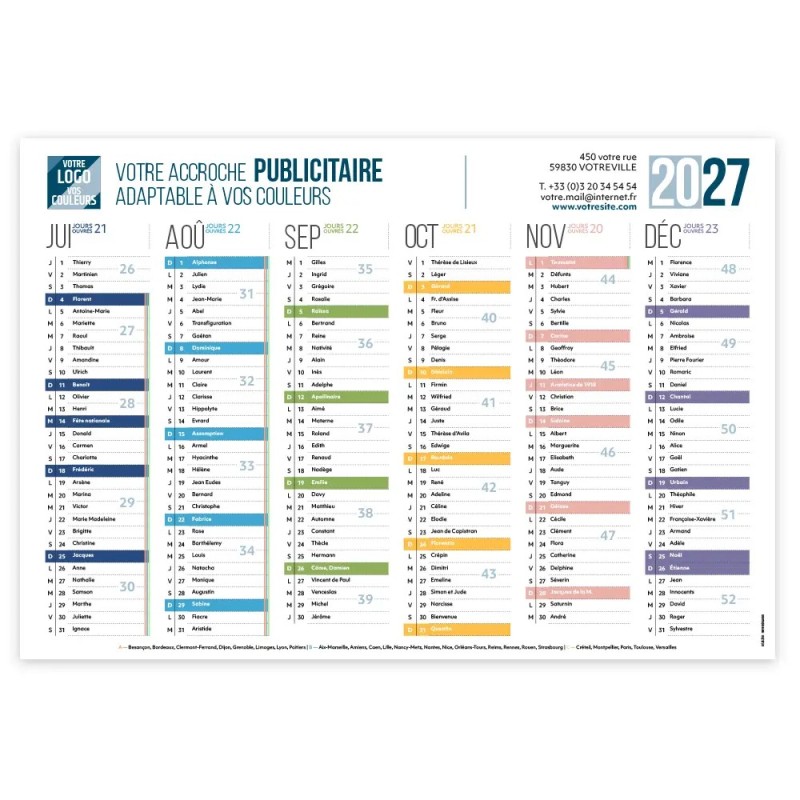Calendrier bancaire A3 rigide personnalisé - Coloré
