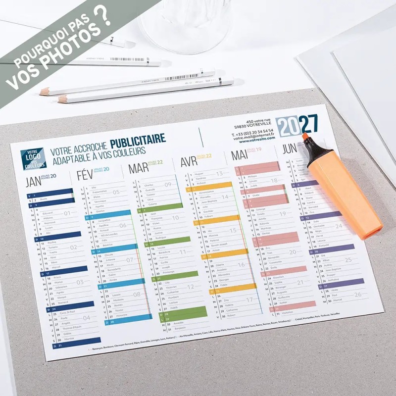 Calendrier bancaire A4 souple personnalisé - Coloré