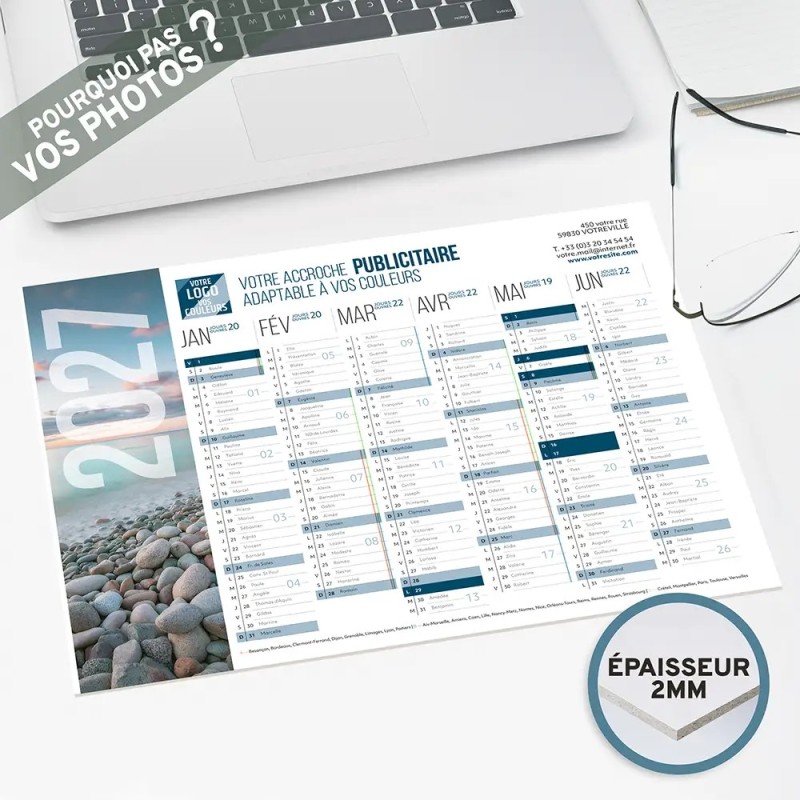 Calendrier bancaire A4 rigide personnalisé - Grand visuel