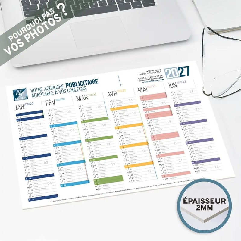 Calendrier bancaire A4 rigide personnalisé - Coloré