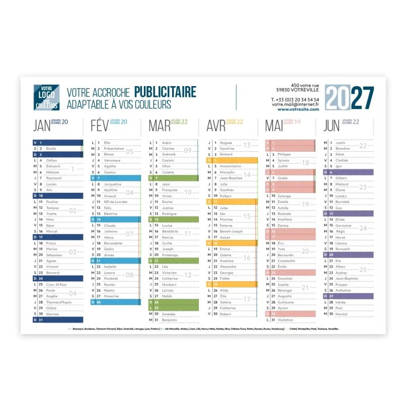 Calendrier bancaire A5 souple personnalisé - Coloré