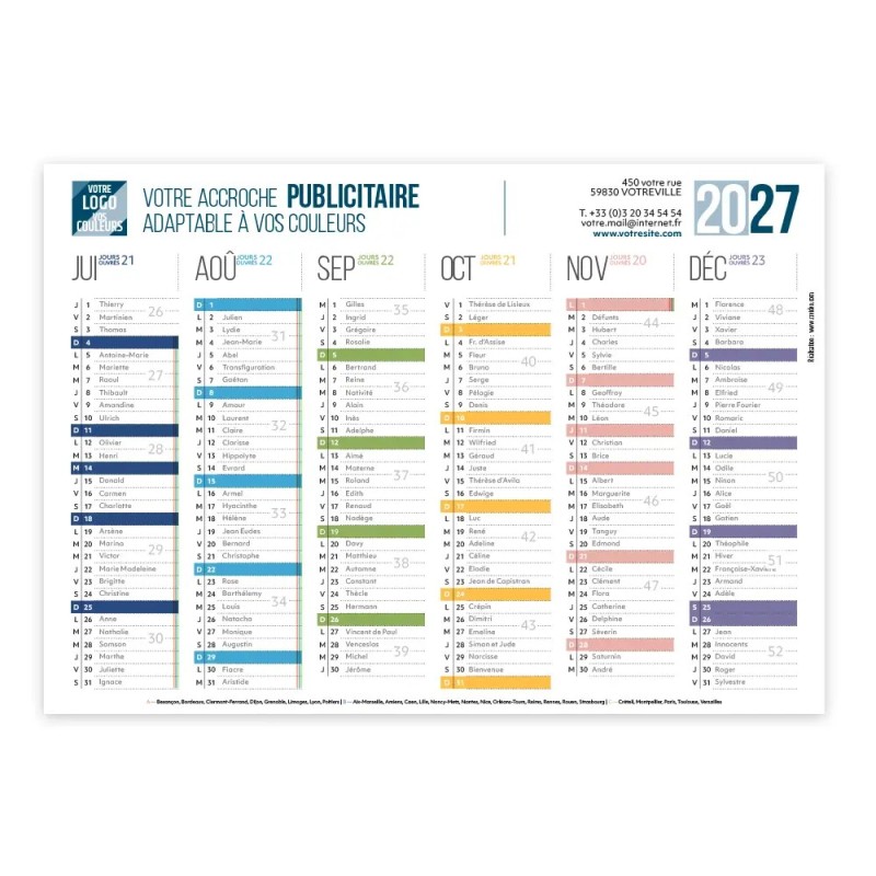 Calendrier bancaire A5 souple personnalisé - Coloré