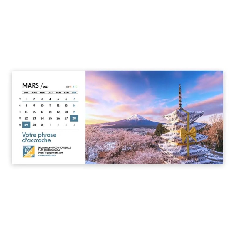 Calendrier chevalet horizontal (23x10 cm) personnalisé - nominatif nom monument