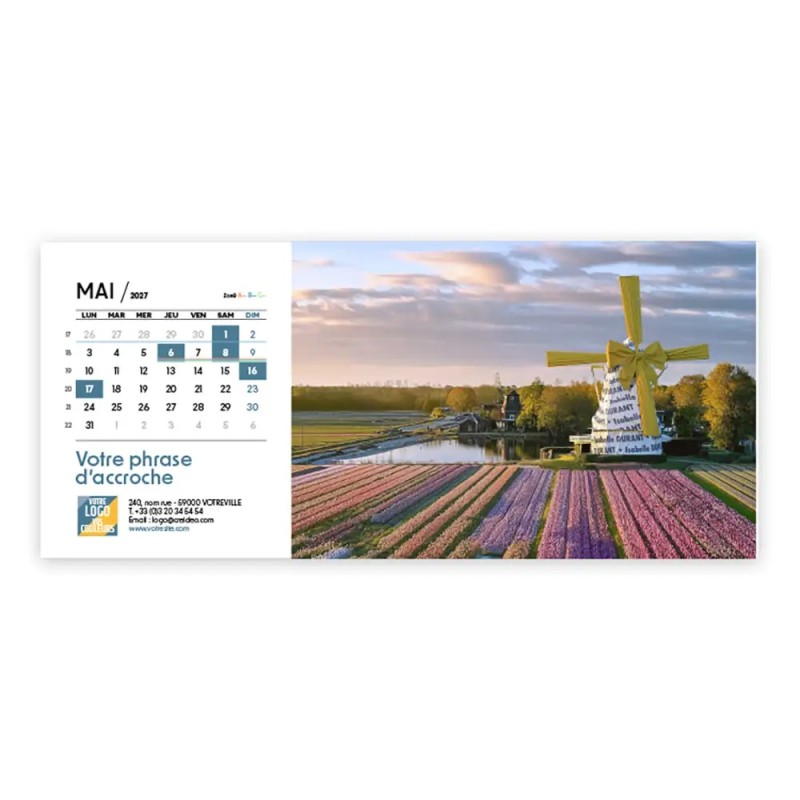 Calendrier chevalet horizontal (23x10 cm) personnalisé - nominatif nom monument