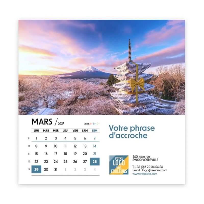 Calendrier chevalet carré (15x15 cm) personnalisé - nominatif nom monument