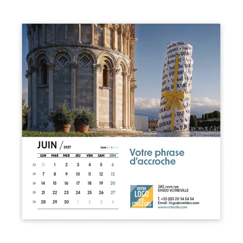 Calendrier chevalet carré (15x15 cm) personnalisé - nominatif nom monument