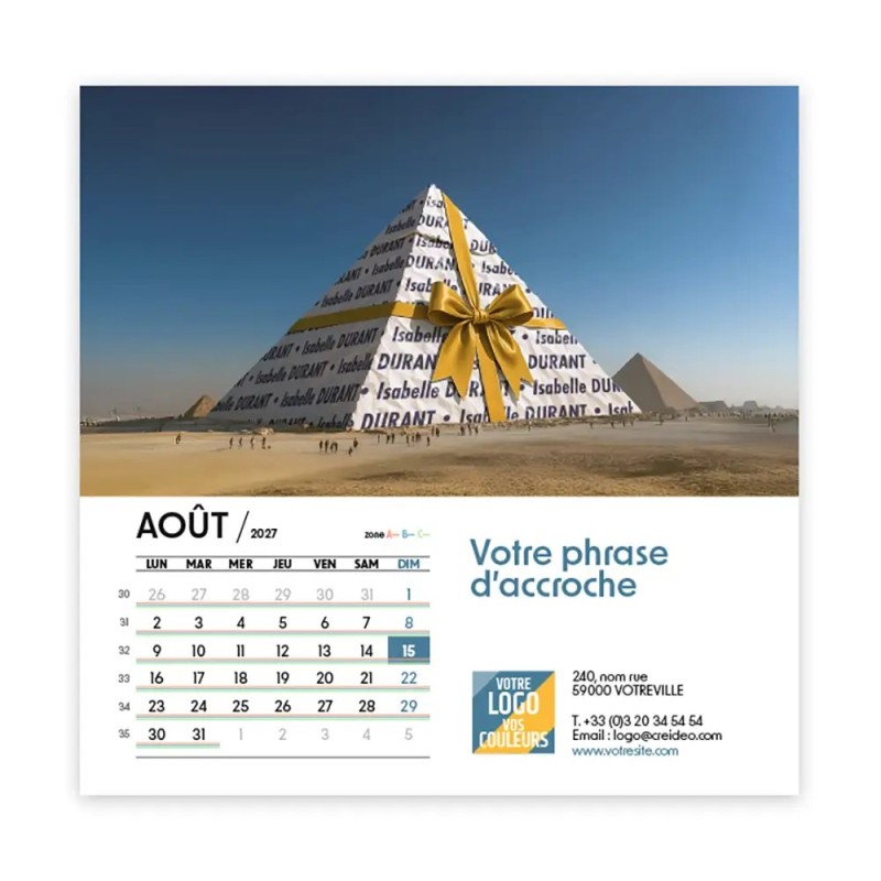 Calendrier chevalet carré (15x15 cm) personnalisé - nominatif nom monument