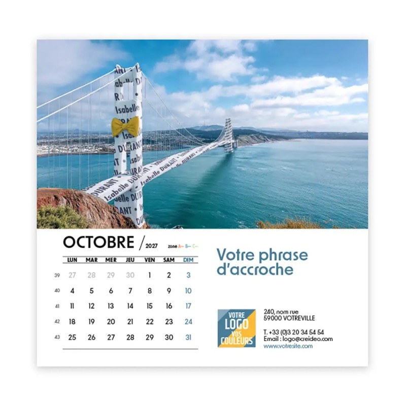 Calendrier chevalet carré (15x15 cm) personnalisé - nominatif nom monument