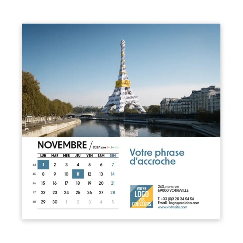 Calendrier chevalet carré (15x15 cm) personnalisé - nominatif nom monument
