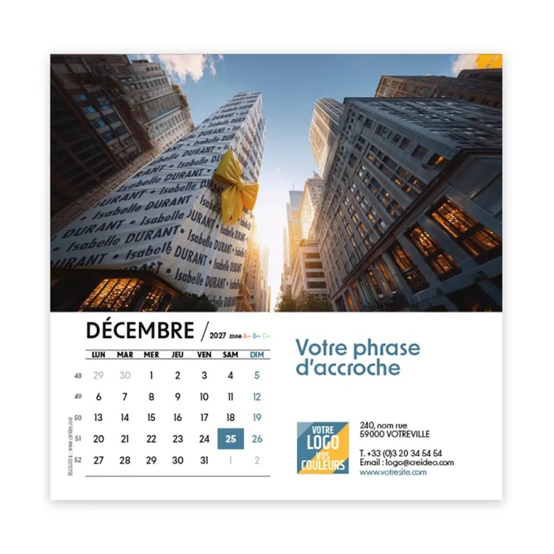 Calendrier chevalet carré (15x15 cm) personnalisé - nominatif nom monument