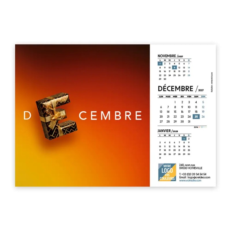 Calendrier chevalet A5 (21x15 cm) personnalisé - Typomix