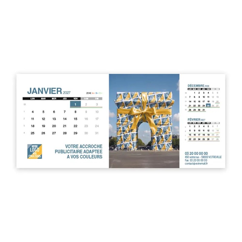 Calendrier chevalet support de téléphone Supra (22,8x10,3cm)  - Logo intégré Emballage