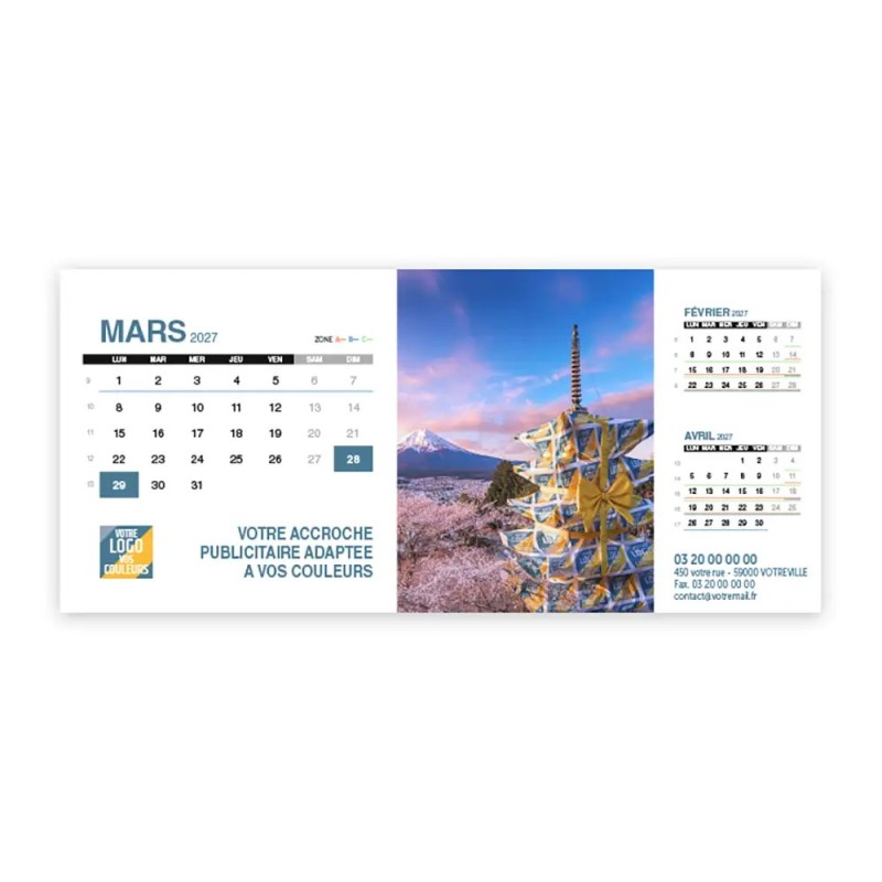 Calendrier chevalet support de téléphone Supra (22,8x10,3cm)  - Logo intégré Emballage