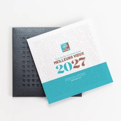 Carte de vœux personnalisée étui gris découpes carrées - Coffret
