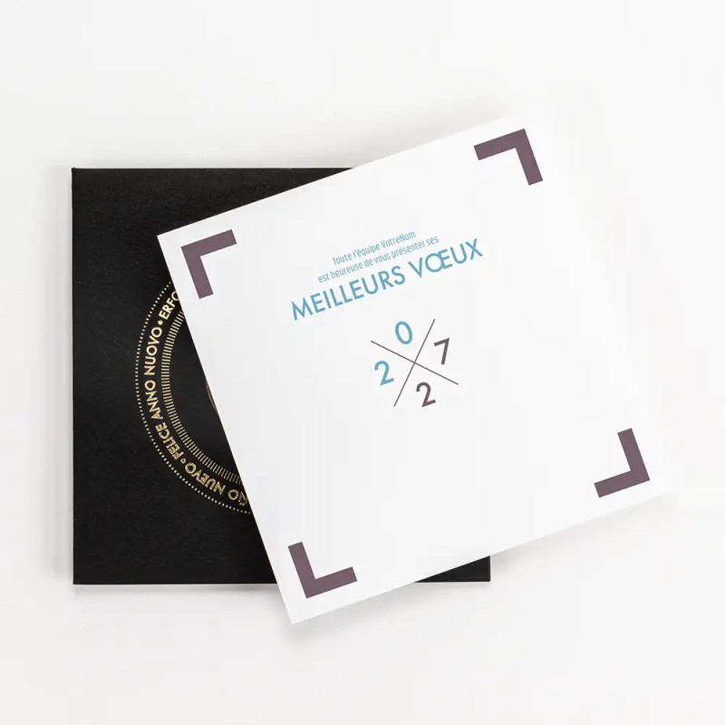 Carte de vœux personnalisée étui noir avec dorure - Hématite