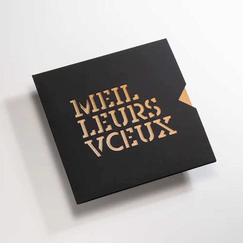 Carte de vœux carrée personnalisée étui noir - Saphir