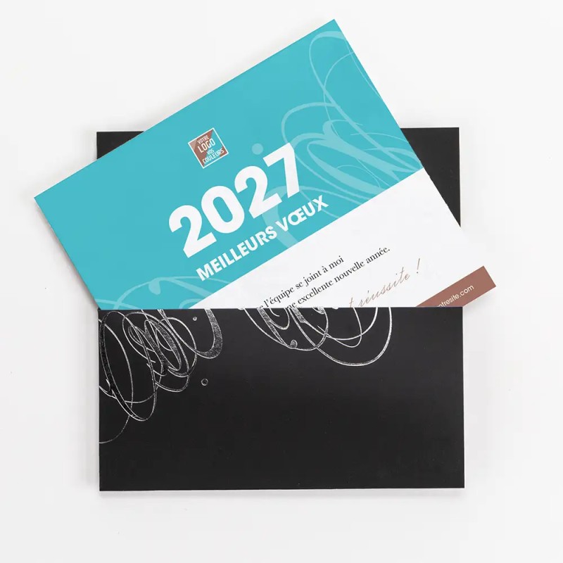 Carte de vœux personnalisée étui noir avec dorure - Symphonie
