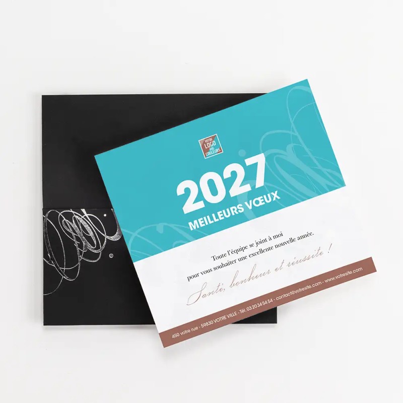 Carte de vœux personnalisée étui noir avec dorure - Symphonie
