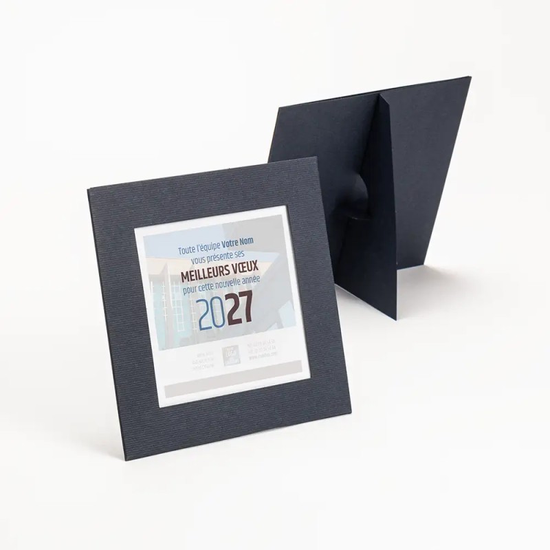 Carte de vœux carrée personnalisée étui bleu - Cadravœux