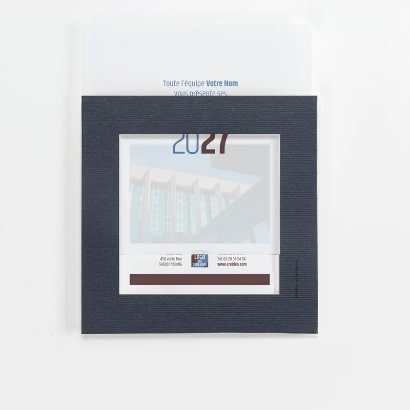Carte de vœux carrée personnalisée étui bleu - Cadravœux