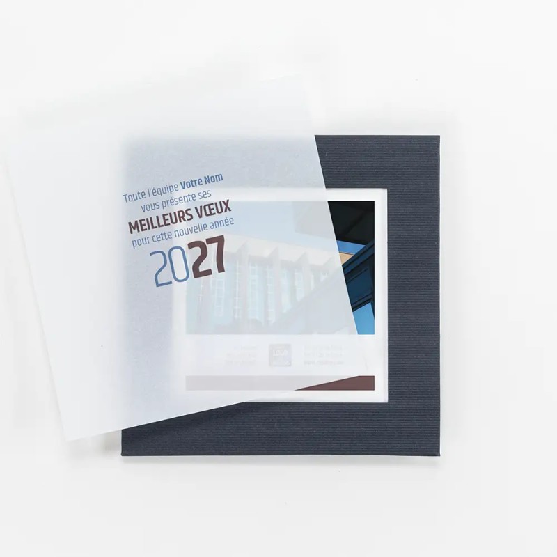 Carte de vœux carrée personnalisée étui bleu - Cadravœux