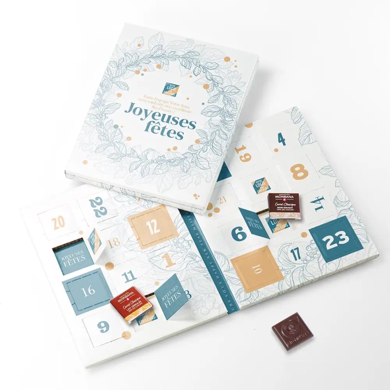Calendrier de l'avent personnalisé carrés de chocolat - Book Solstice jour
