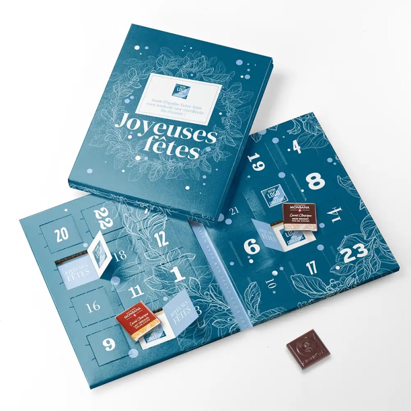 Calendrier de l'avent personnalisé carrés de chocolat - Book Solstice nuit