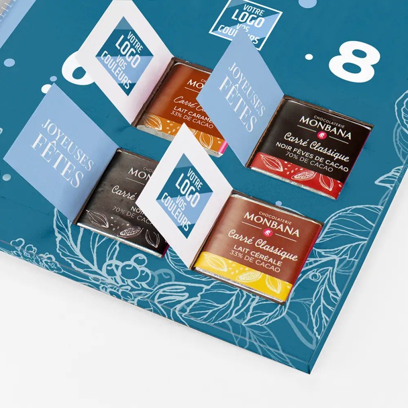 Calendrier de l'avent personnalisé carrés de chocolat - Book Solstice nuit