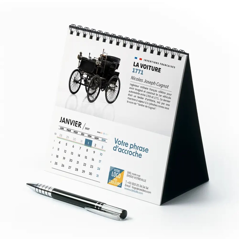Calendrier chevalet carré (15x15 cm) personnalisé - Inventions Françaises