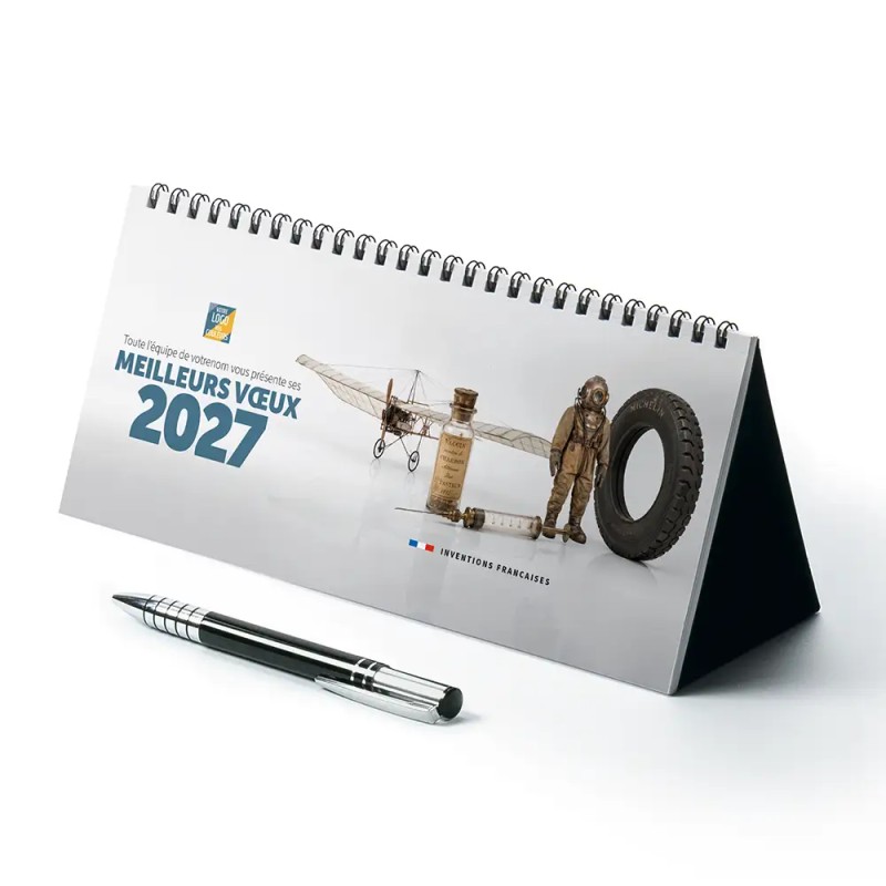 Calendrier chevalet horizontal (23x10 cm) personnalisé - Inventions Françaises