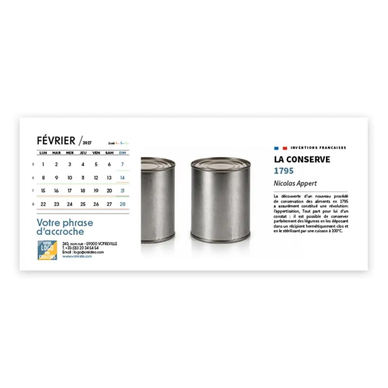 Calendrier chevalet horizontal (23x10 cm) personnalisé - Inventions Françaises