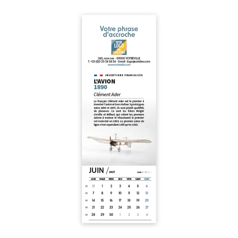 Calendrier chevalet vertical (21x7,5 cm) personnalisé - Inventions Françaises