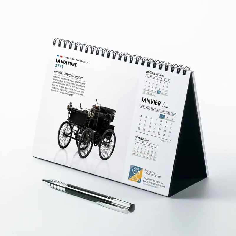 Calendrier chevalet A5 (21x15 cm) personnalisé - Inventions Françaises