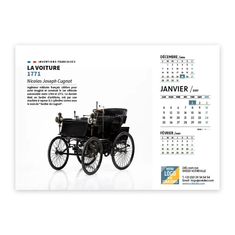 Calendrier chevalet A5 (21x15 cm) personnalisé - Inventions Françaises