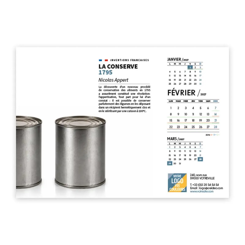 Calendrier chevalet A5 (21x15 cm) personnalisé - Inventions Françaises