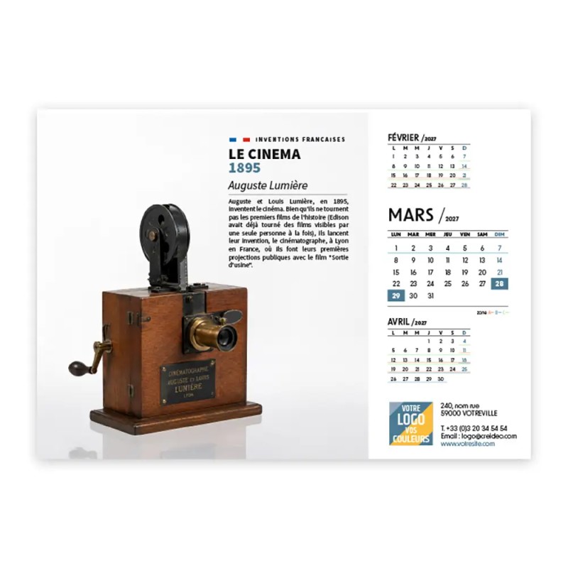 Calendrier chevalet A5 (21x15 cm) personnalisé - Inventions Françaises