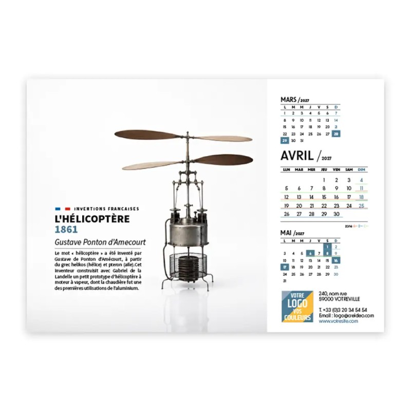 Calendrier chevalet A5 (21x15 cm) personnalisé - Inventions Françaises