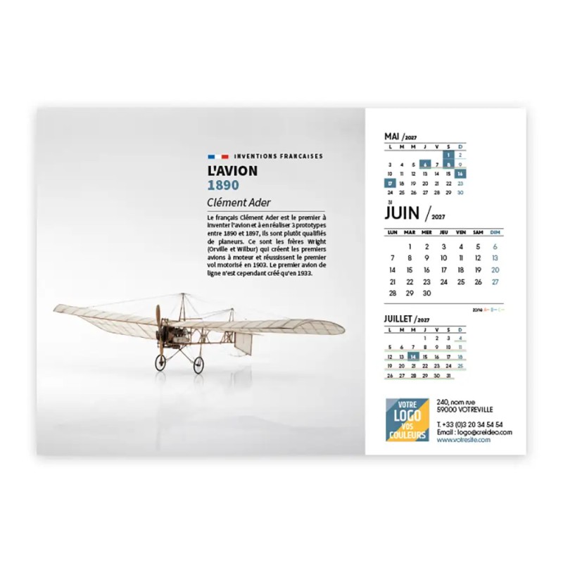 Calendrier chevalet A5 (21x15 cm) personnalisé - Inventions Françaises