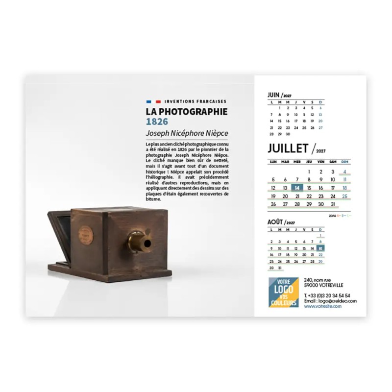 Calendrier chevalet A5 (21x15 cm) personnalisé - Inventions Françaises
