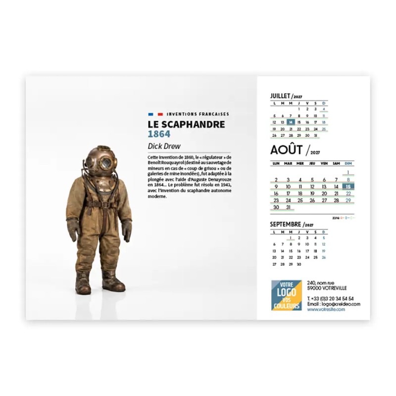 Calendrier chevalet A5 (21x15 cm) personnalisé - Inventions Françaises