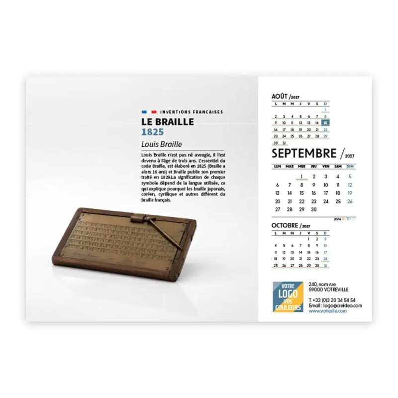 Calendrier chevalet A5 (21x15 cm) personnalisé - Inventions Françaises