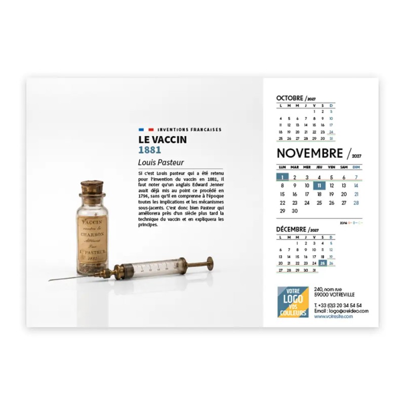 Calendrier chevalet A5 (21x15 cm) personnalisé - Inventions Françaises