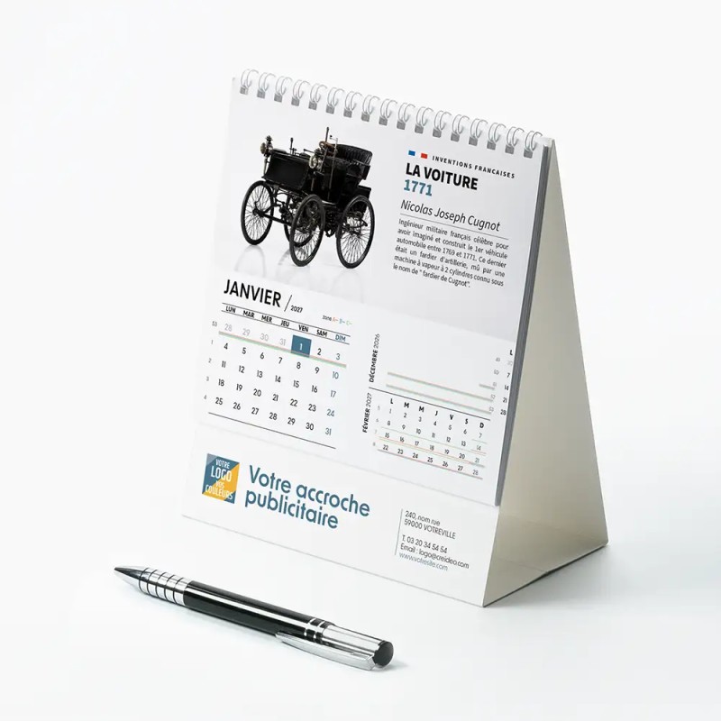 Calendrier chevalet intégral (15x18 cm) personnalisé - Inventions Françaises