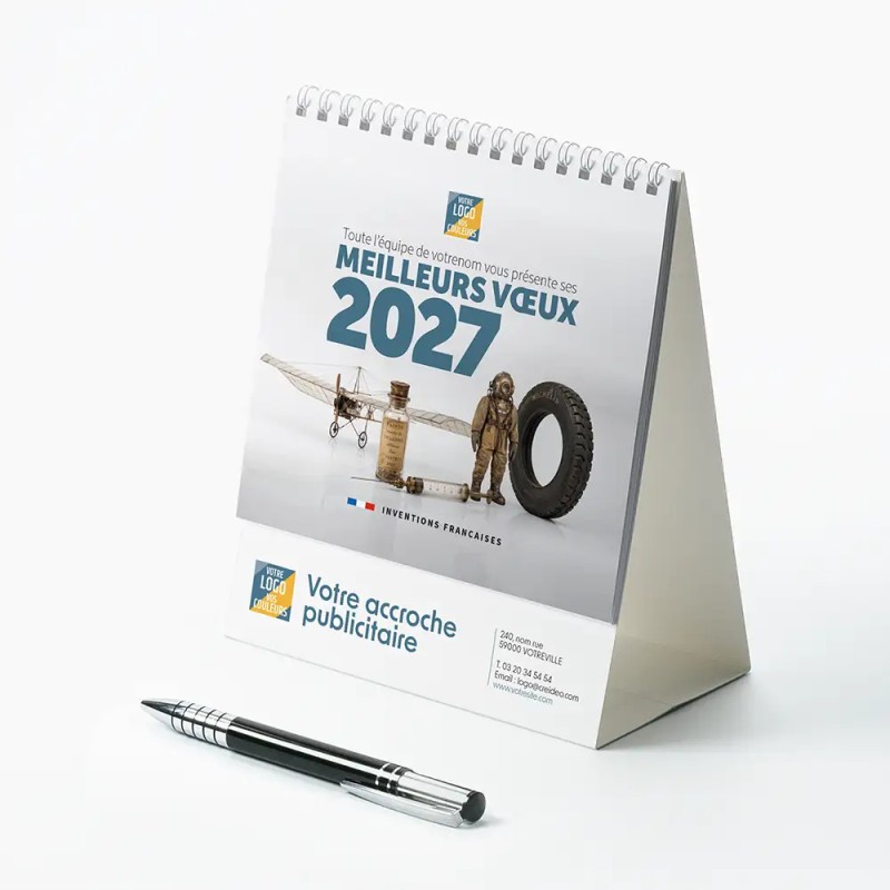 Calendrier chevalet intégral (15x18 cm) personnalisé - Inventions Françaises