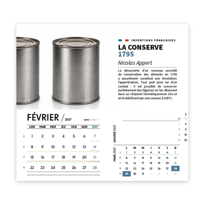 Calendrier chevalet intégral (15x18 cm) personnalisé - Inventions Françaises